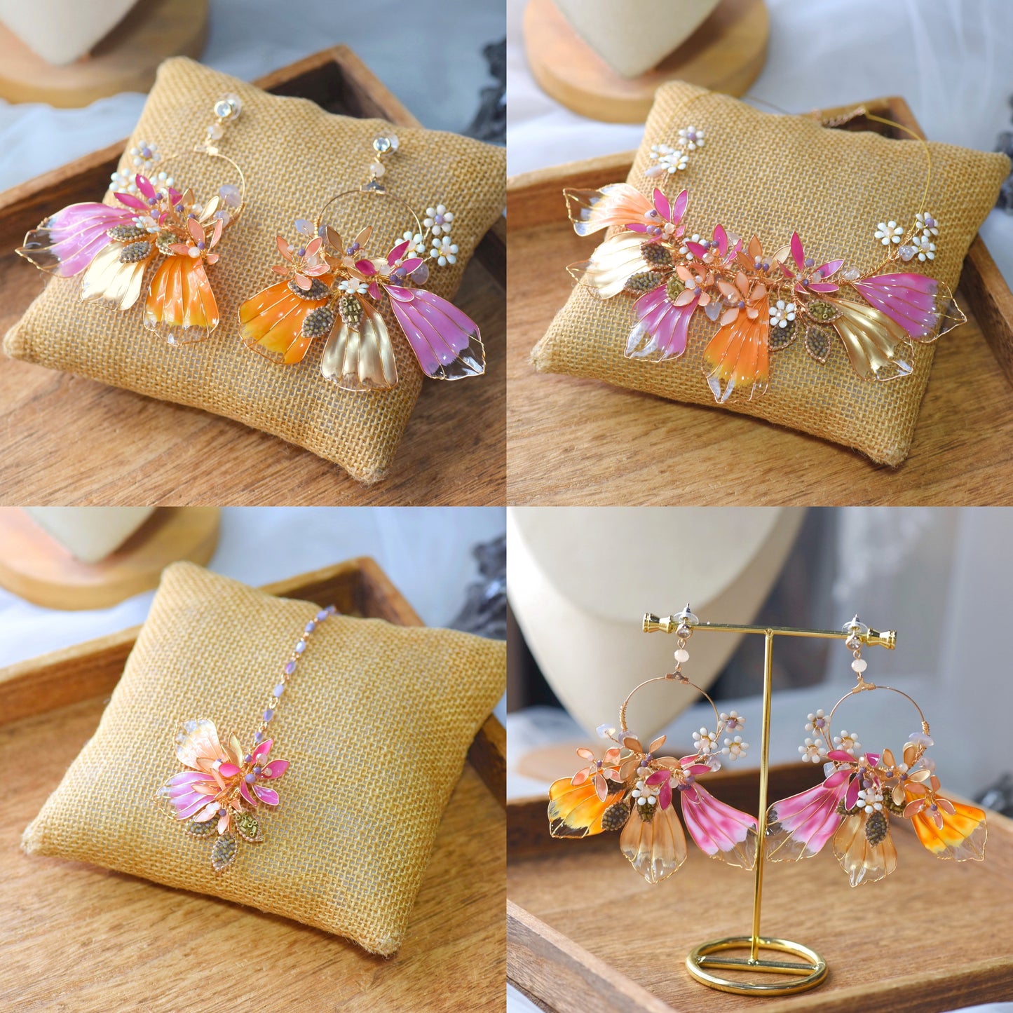 Catriona Jewellery Set in Pink & Orange