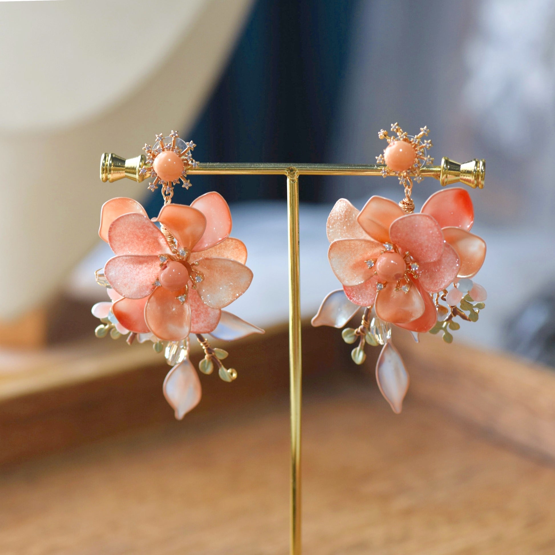 Rosalith Earrings – Coral Peach Floral Studs – The Vintage Snob