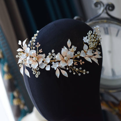 Sybella Rizj Sybella Headband – Blush Floral Crown with Pearls – The Vintage Snob