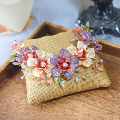 Adelei purple resin floral necklace detail from bridal jewellery set
