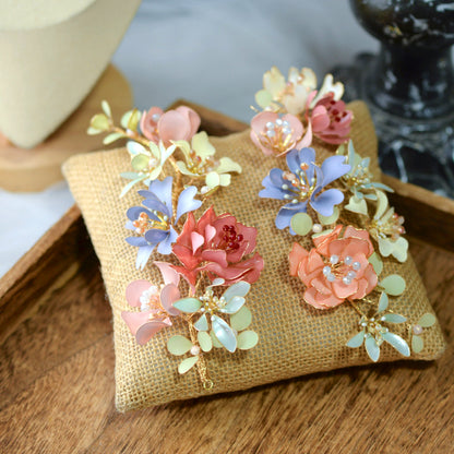 Ayaka peach dusty pink and blue resin floral hair vines from the bridal set
