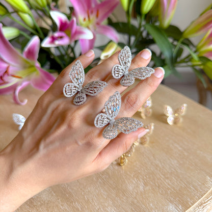 Butterfly Ring adjustable zirconia ring worn on hand with butterfly design
