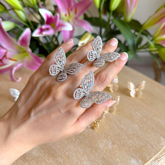 Butterfly Ring adjustable zirconia ring worn on hand with butterfly design
