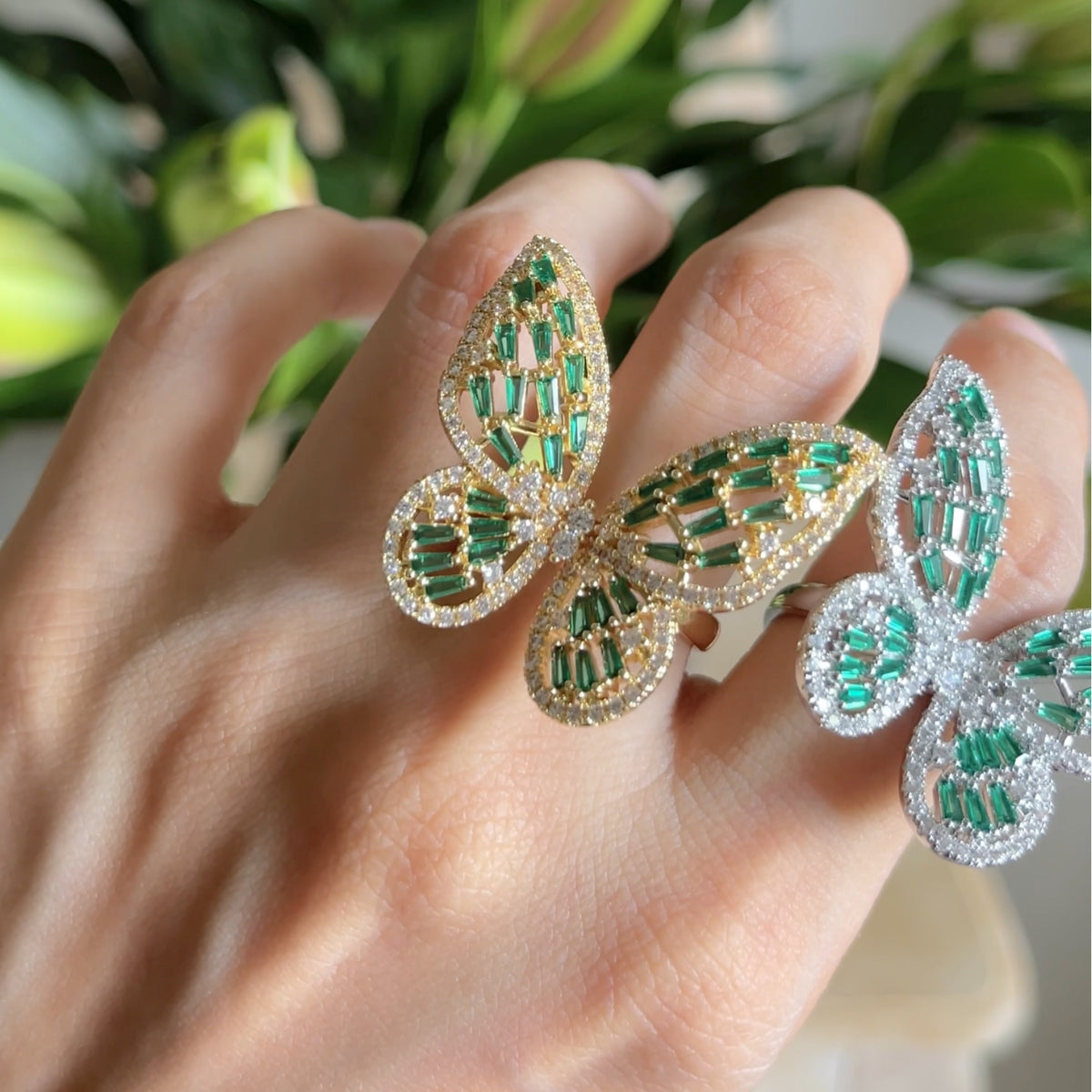 Butterfly Ring II adjustable zirconia butterfly ring worn on hand
