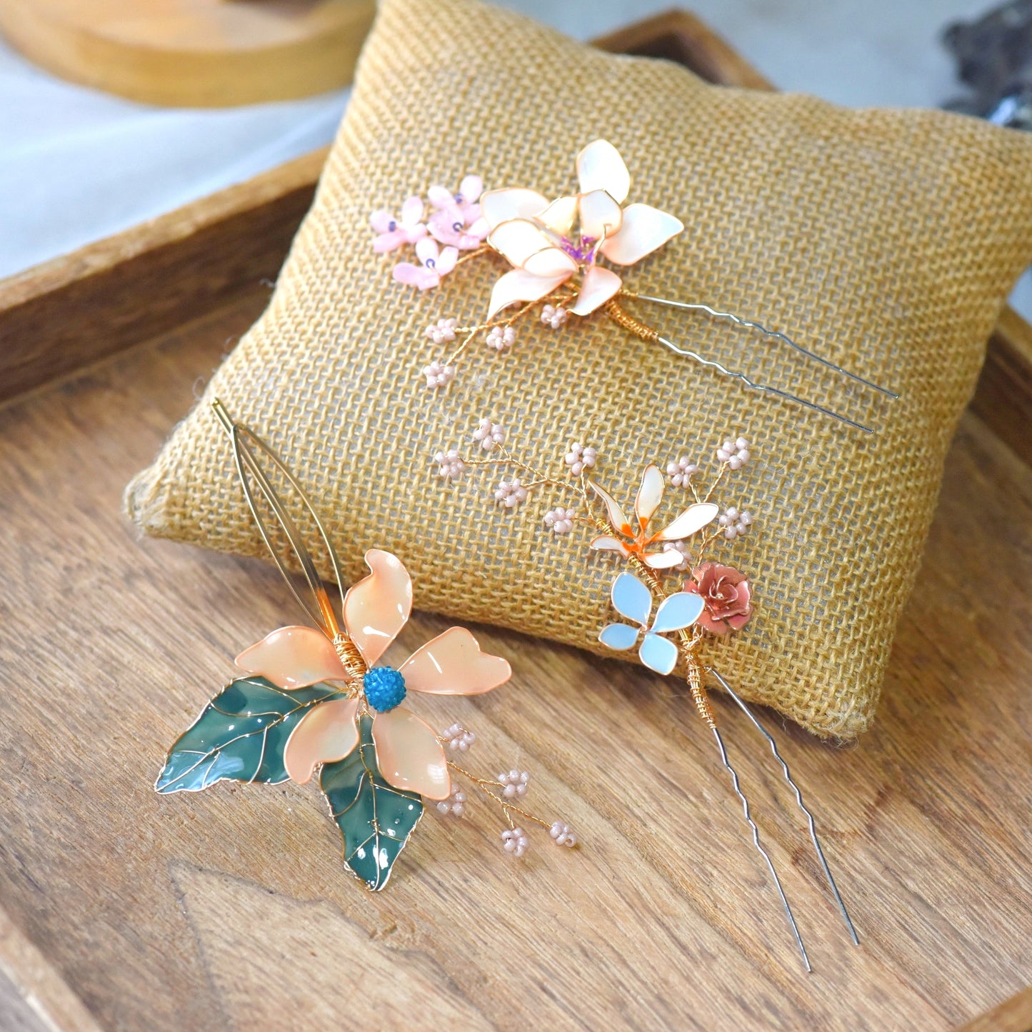 Micaela pastel floral hair accessory with resin flowers and delicate bead detailing