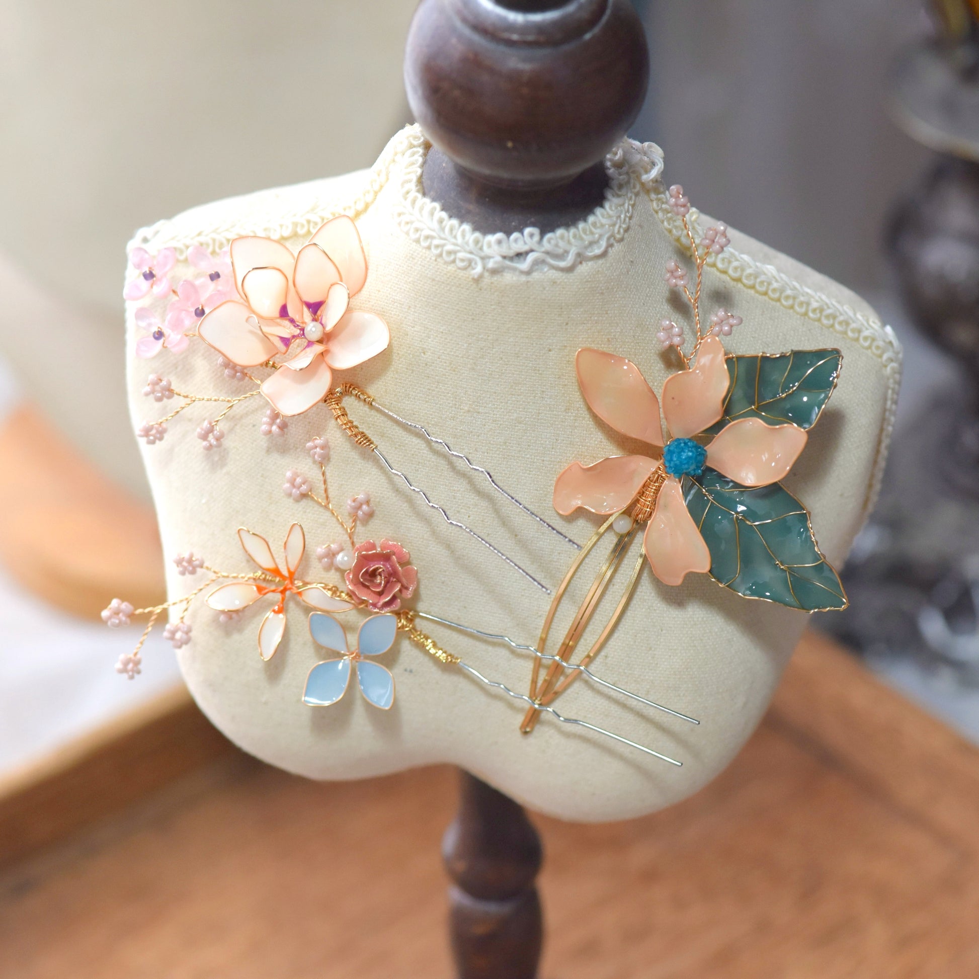 Micaela handcrafted floral hair accessory with resin details