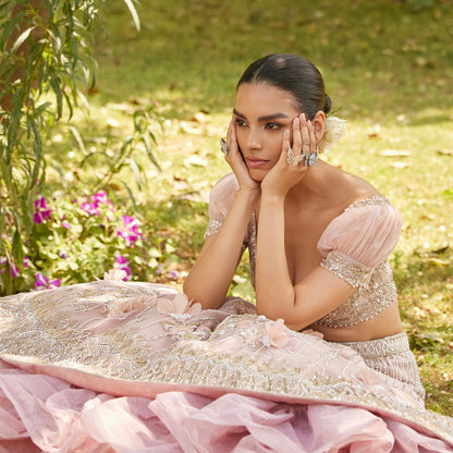 Model wearing the Moving Butterfly Ring, hand resting near face
