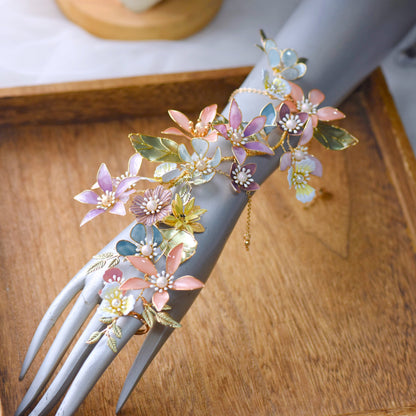 Sabrina multicolour resin floral bridal hand harness haath phool with gold accents
