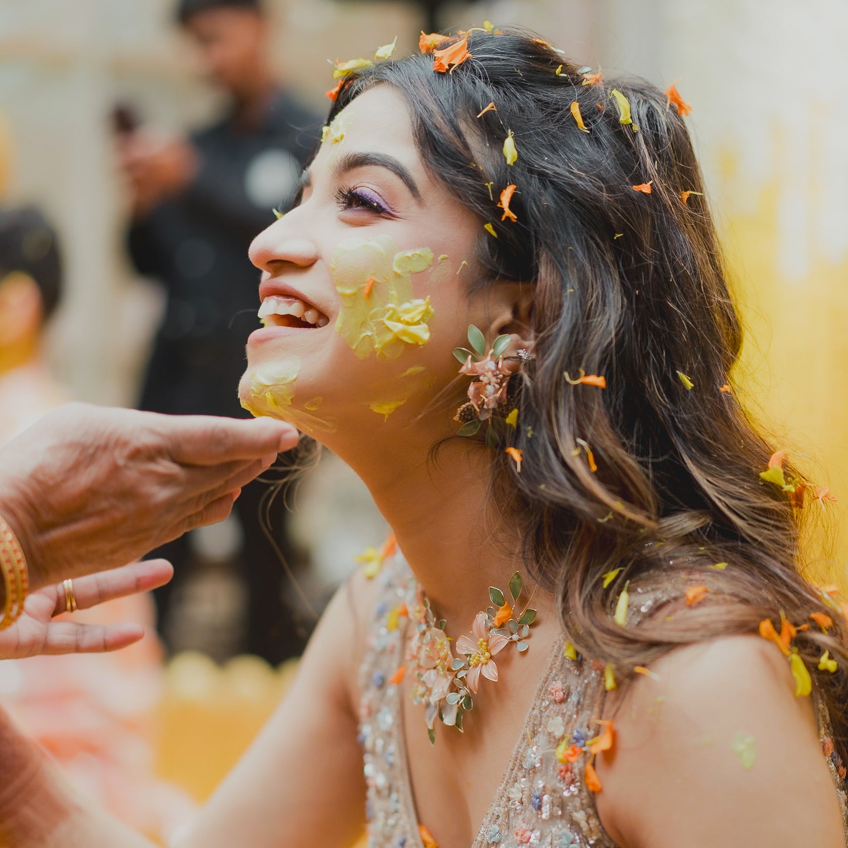 Customer wearing Zahara handcrafted resin floral vine necklace at Indian wedding — The Vintage Snob