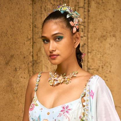 Model wearing Zahara statement resin floral vine necklace bridal jewellery India The Vintage Snob